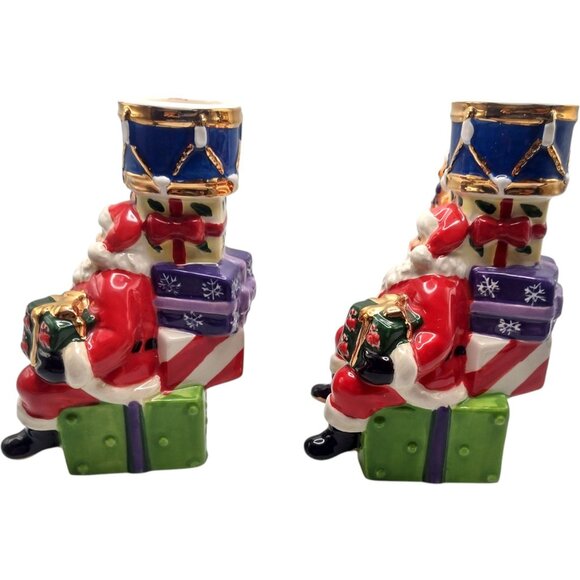 Christopher Radko Splendid Santa Candle Holders Hand-Painted 5" Ceramic 2013 - Picture 6 of 9
